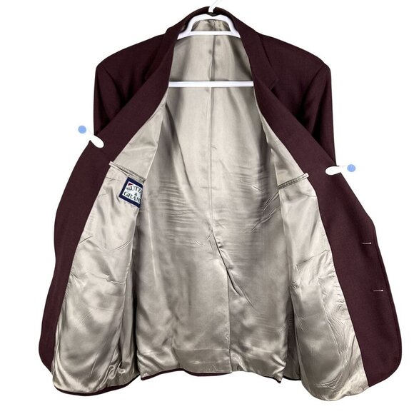 Sutter & Grant Mens 44L Burgundy Wool Blazer Gold Crest Buttons Academia Preppy - Picture 3 of 15